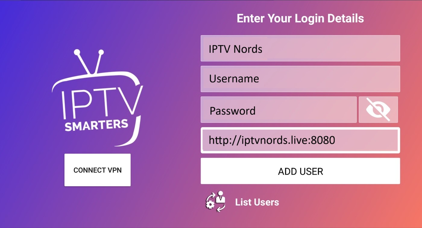 Enter IPTV Nords credentials - Step 1