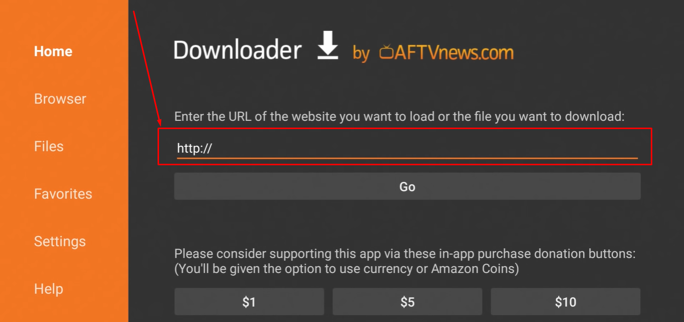 Enter iptvblinkplayer.com in Downloader URL bar